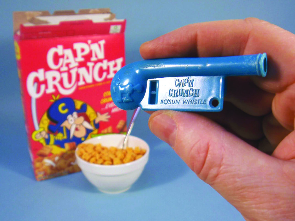 The toy whistle that Draper used to trick telephone systems into giving him free calls.